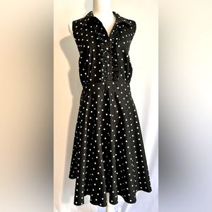 City Chic Black White Polka Dot Retro Ruffle Button Front Dress Size XL
